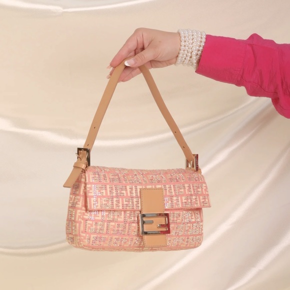 Additional Pics: Authentic Ultra-Rare Fendi Crystal Studded Zucchino Baguette - Picture 6 of 16